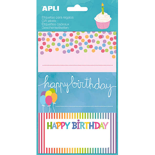 Apli Etiquetas Adhesivas Color Birthday - Tamaño 76x39mm - 9 Etiquetas de Alta Calidad - Adhesivo Permanente - Ideal para Regalos - Color Blanco
