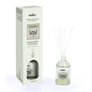 Prady Ambientador Mikado Neutralizador de Olores Para Cocina - Frasco de Cristal 100 ml y Varitas Difusoras