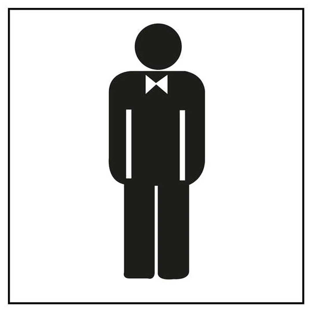 Apli Pegatina en PVC para Señalizacion de Lavabo Caballeros - Medidas 114x114mm - Adhesivo Permanente - Dibujo Negro sobre Fondo Blanco 1