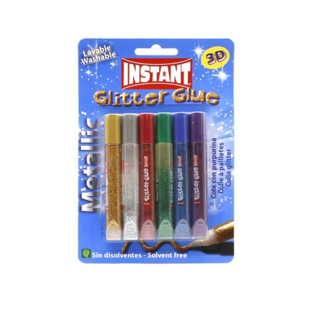 Instant Glitter Glue Metallic Pack de 6 Tubos de Pegamento con Purpurina 10.5ml - Para Distintas Superficies - Sin Disolventes - Colores Metalicos Sur 1