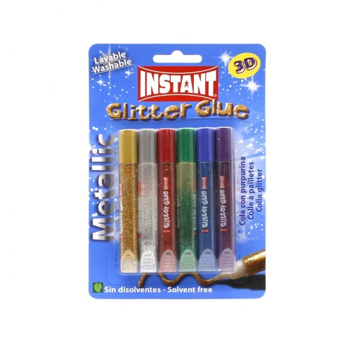 Instant Glitter Glue Metallic Pack de 6 Tubos de Pegamento con Purpurina 10.5ml - Para Distintas Superficies - Sin Disolventes - Colores Metalicos Sur 1