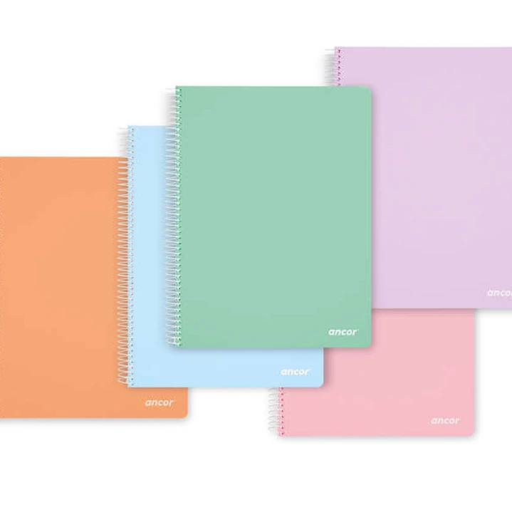 Ancor Classic Stripes Cuaderno Espiral Tamaño Folio Cuadriculado 4x4mm - 80 Hojas 90gr - Tapa de Plastico - Colores Pastel Surtidos 1