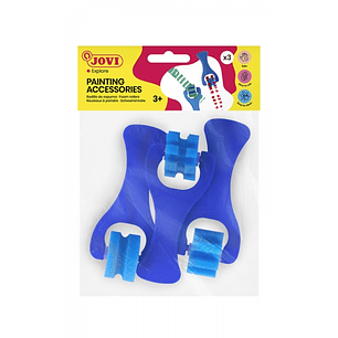 Jovi Bolsa Colgable con 3 Rodillos Espuma Pequeños Estampados Diversos - Formas Diferentes - Mango Resistente - Facil Limpieza con Agua y Jabon - Colo