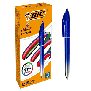 Bic 4 Colours Smooth Gradient Azul Boligrafo de Bola Retractil - Punta Media de 1.0mm - Escritura un 40% mas Suave - 4 Colores