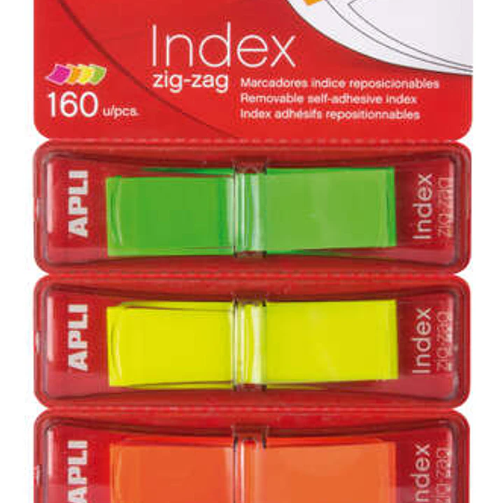Apli Indices Adhesivos Film Zigzag 45x12mm 4 Dispensadores de 40 Indices - Faciles de Aplicar - Resistentes - Removibles - Colores Fluorescentes - Mul 1