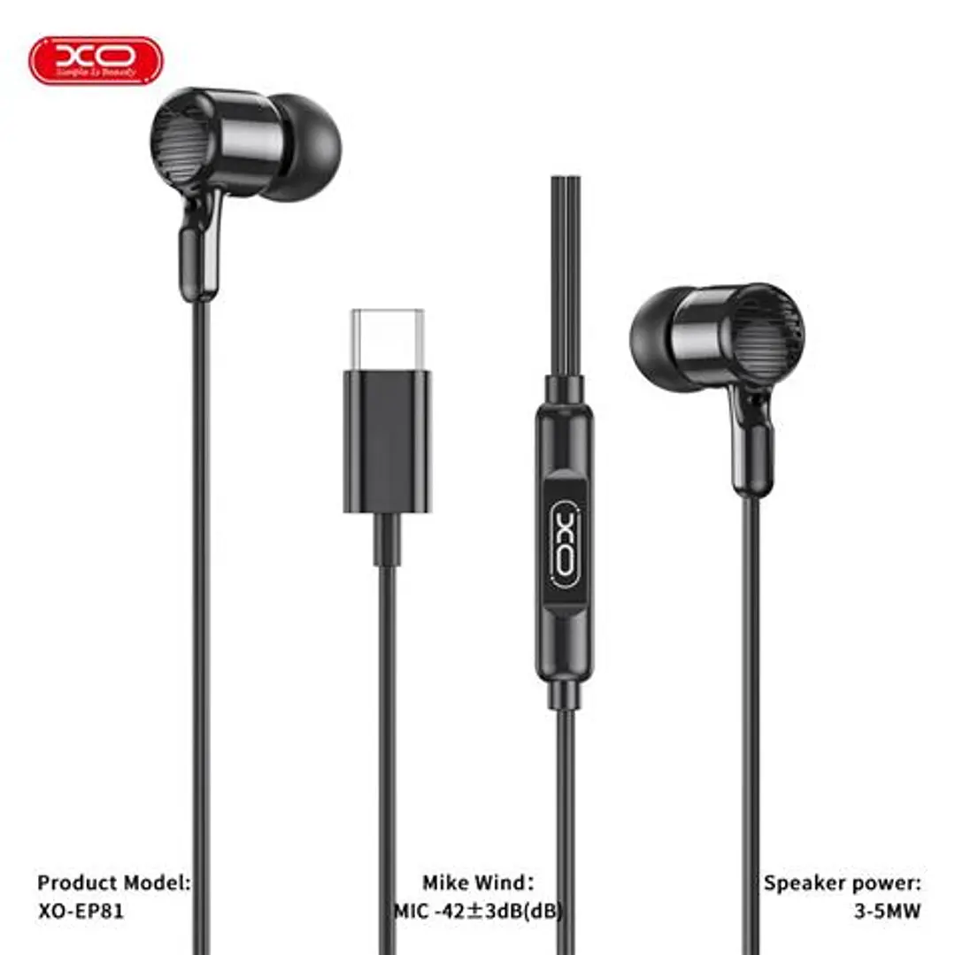 XO EP81 Auriculares Intrauditivos con Microfono - Conexion USB-C - Cable de 1.20m - Color Negro 1