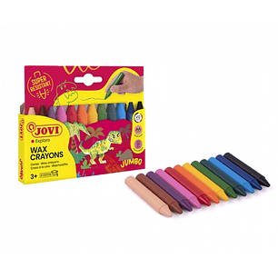 Jovi Jumbo Estuche de 12 Ceras Redondeadas - Resistentes - No Manchan - Colores Surtidos