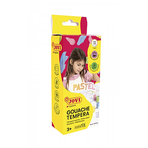 Jovi Gouache Tempera Estuche de 6 Botes 15ml Tempera Escolar - Colores Pastel + Pincel - Mezclables - Incluye Pincel - Color Surtido