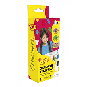 Jovi Gouache Tempera Estuche de 6 Botes 15ml + Pincel - Mezclables - para Papel, Cartulina, Madera, Tela, Pasta de Modelar o Fango - Color Surtido