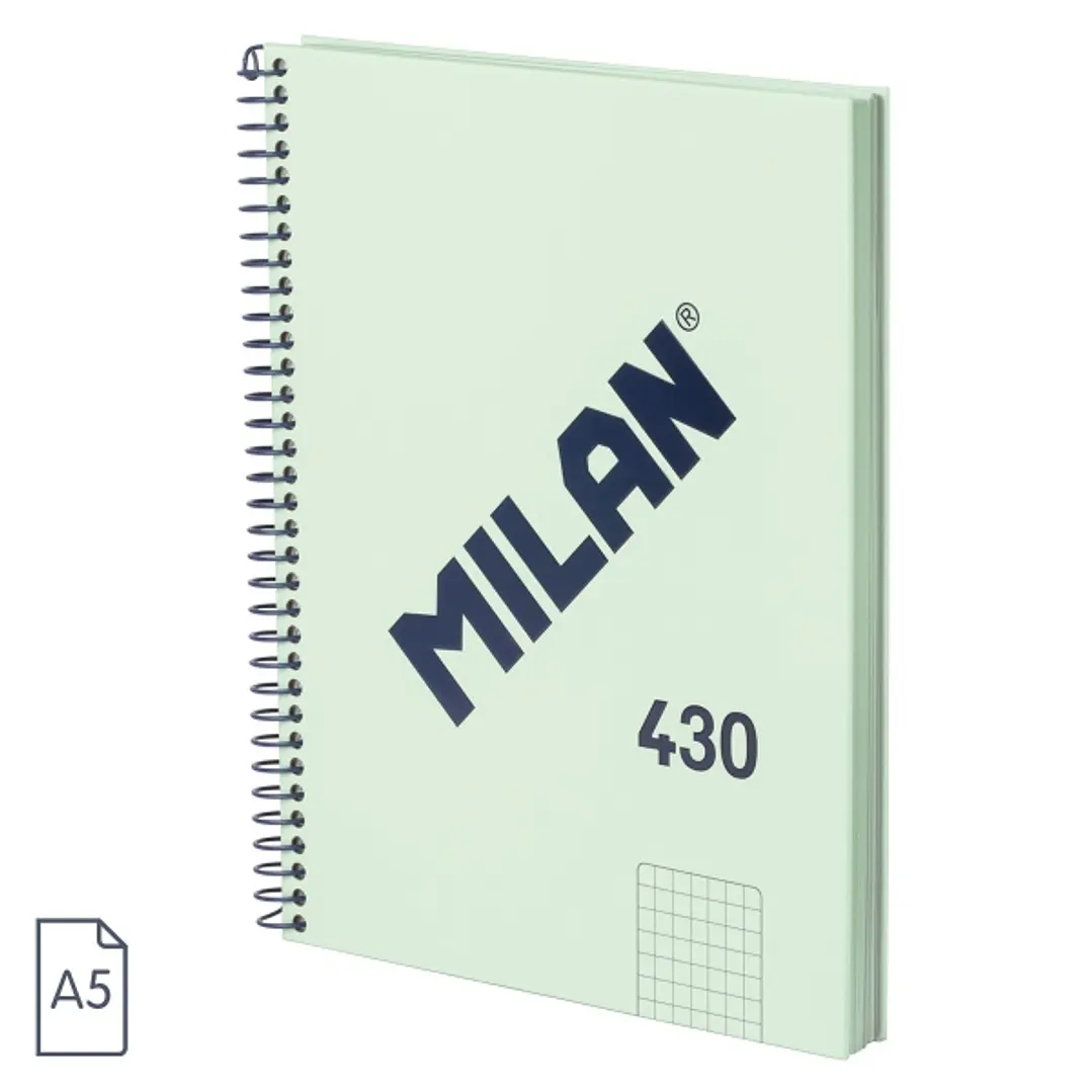 Milan Serie 1918 Cuaderno Espiral Formato A5 Cuadricula 5x5mm - 80 Hojas de 95 gr/m2 - Microperforado, 2 Taladros - Color Verde 1