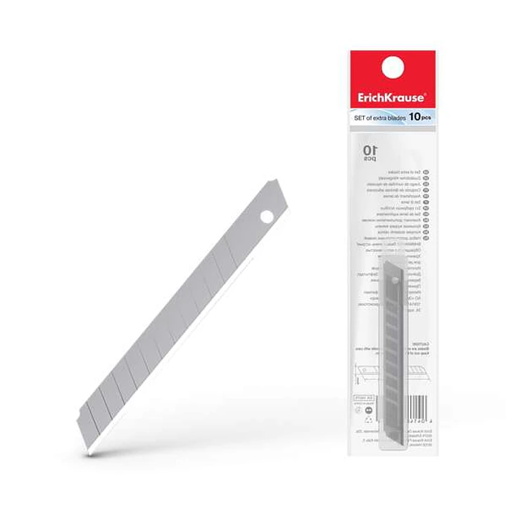 Erichkrause Pack de 10 Cuchillas de Repuesto de Acero Segmentado - Medidas 9mm x 0.5mm - Afilado de Doble Cara - Resistente al Desgaste 1