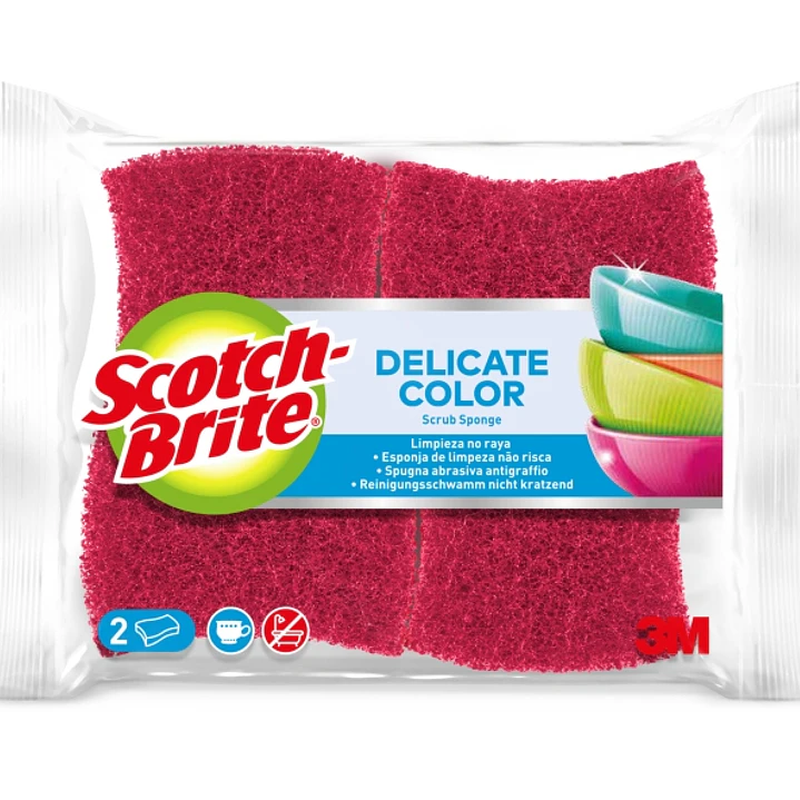 Scotch-Brite Delicate Color Pack de 2 Estropajos de Cocina - Proteccion para los Dedos - No Raya - Color Rojo 1