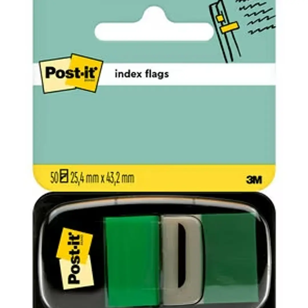 Post-it Index Dispensador con 50 Marcadores Reposicionables 25.4 x 43.2mm - Adherencia Firme - Para Marcar, Señalar o Destacar Informacion - Color Ver 1