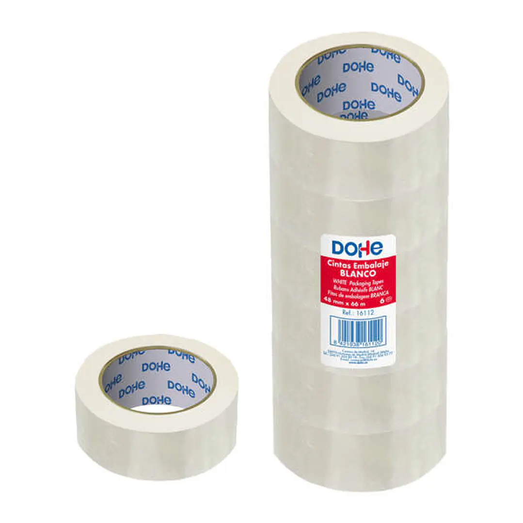 Dohe Precinto de Polipropileno 48mmx66m - Potente Adhesivo - Color Blanco 1