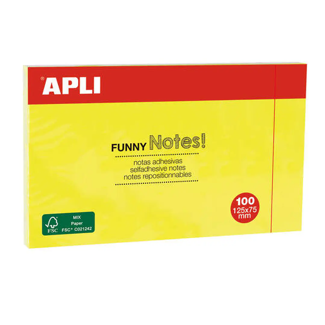 Apli Notas Adhesivas Funny 125x75mm - Bloc de 100 Hojas - Divertidos Diseños - Adhesivo de Calidad - Amarillo Fluorescente 1