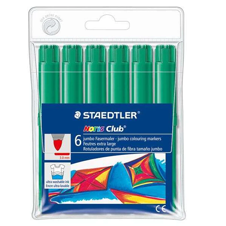 Staedtler Noris Watercolour 340 Pack de 6 Rotuladores de Gran Tamaño - Trazo 3mm Aprox - Lavable Facilmente - Tinta Base de Agua - Color Verde 1