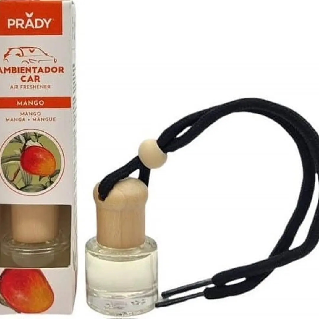 Prady Ambientador Coche Mango - Frasco de Cristal 6 ml y Cuerda para Espejo Retrovisor 1