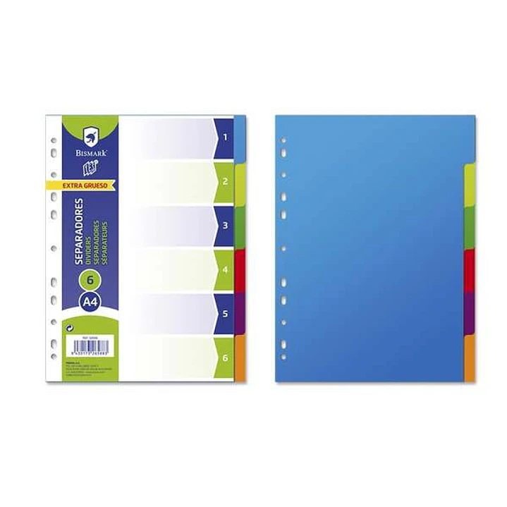 Bismark Pack de 6 Separadores - Tamaño A4 - Extragruesos - Fabricado en Polipropileno - Colores Surtidos 1
