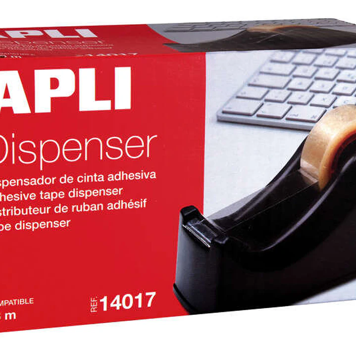 Apli Office Porta Cinta para Rollos de 33mm - Cuchilla Metalica Dentada - Facil de Usar - Resistente y Duradero - Color Negro 1