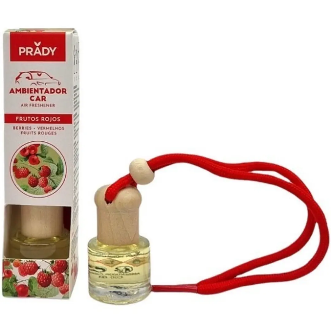 Prady Ambientador Coche Frutos Rojos - Frasco de Cristal 6 ml y Cuerda para Espejo Retrovisor 1