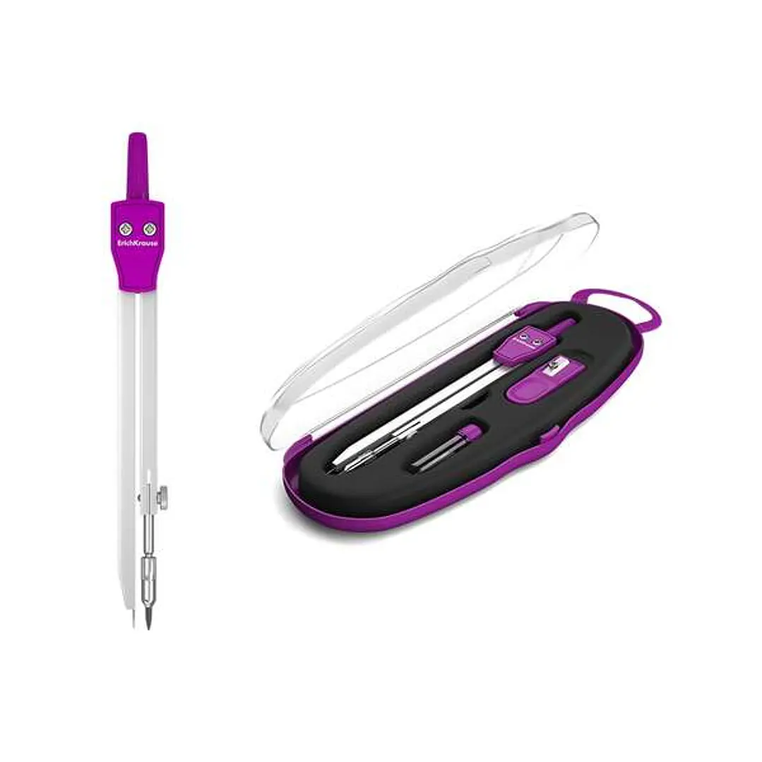 Erichkrause Compases Metalicos Conjunto de Instrumentos School 135mm - Radio Maximo 21 cm - Incluye Afilador y Mina de Recambio - Colores Neon - Estuc 1