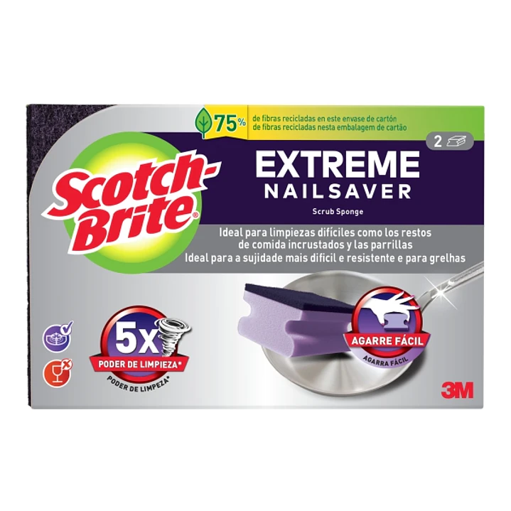Scotch-Brite Extreme Pack de 2 Estropajos de Cocina - Proteccion para los Dedos - Color Morado 1