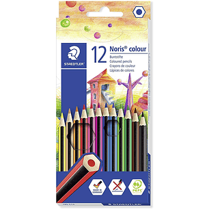 Staedtler Noris Colour 185 Pack de 12 Lapices Hexagonales de Colores - Fabricados en Wopex - Muy Resistentes - Madera de Fuentes Sostenibles - Colores