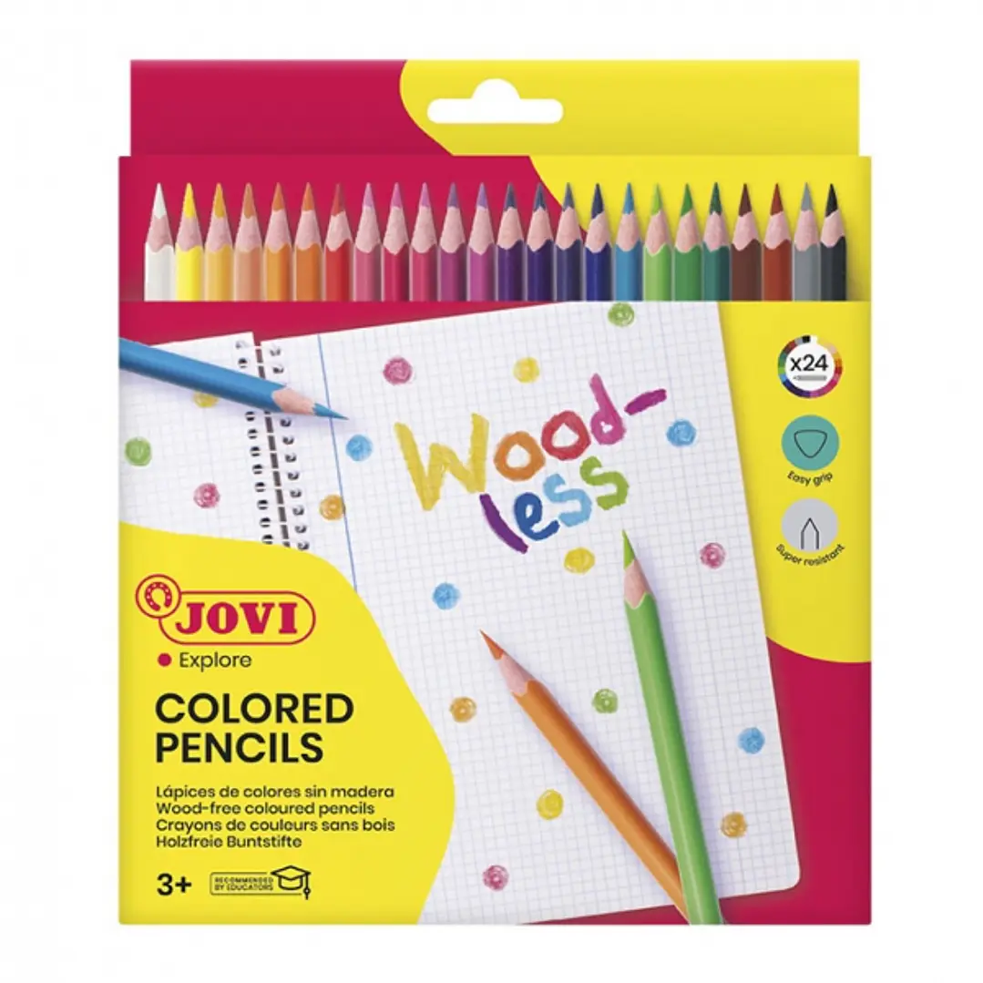 Jovi Woodless Pack de 24 Lapices de Colores - Forma Triangular - Minas Resistentes - Sin Madera - Colores Surtidos 1