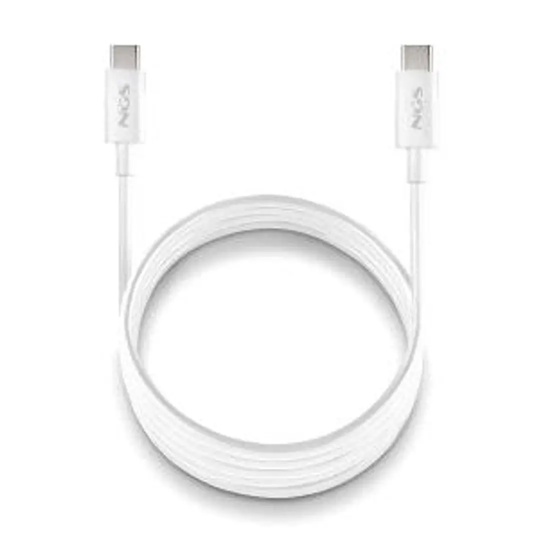 NGS ZYRO 60W-1 Cable USB-C a USB-C - Cargar Rapida - 480 Mbps - 15W - 1 Metro - Color Blanco 1