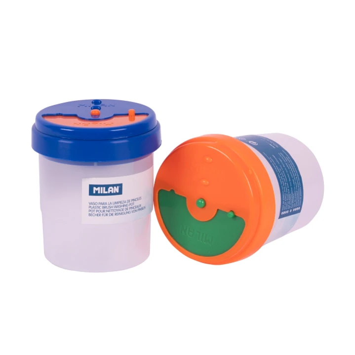 Milan Vaso para Limpieza de Pinceles - Antivuelco con Tapa - Transparente - Color Transparente 1
