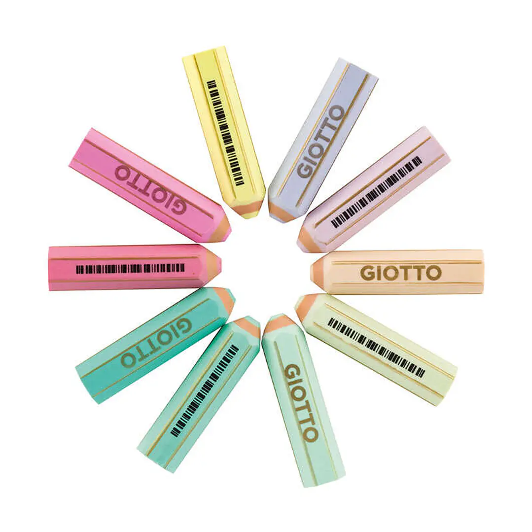 Giotto Happy Gomma Goma de Borrar - Forma de Lapiz - Para Borrar Grafito - 10 Colores Pastel 1