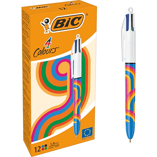 Bic 4 Colours Decors Lines Boligrafo de Bola Retractil - Punta Media de 1.0mm - Tinta con Base de Aceite - 4 Colores