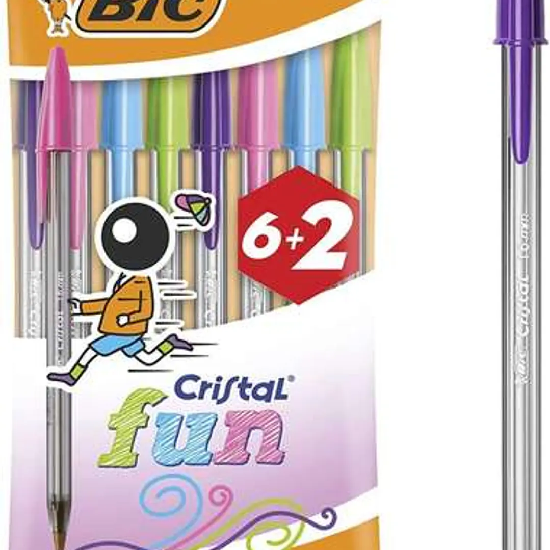 Bic Cristal Fun 6+2 Pack de 8 Boligrafos de Bola - Punta Redonda de 1.6mm - Trazo 0.42mm - Tinta con Base de Aceite - Colores Surtidos 1