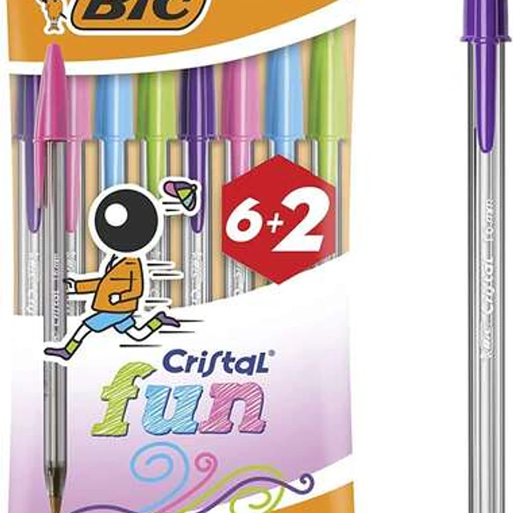 Bic Cristal Fun 6+2 Pack de 8 Boligrafos de Bola - Punta Redonda de 1.6mm - Trazo 0.42mm - Tinta con Base de Aceite - Colores Surtidos 1