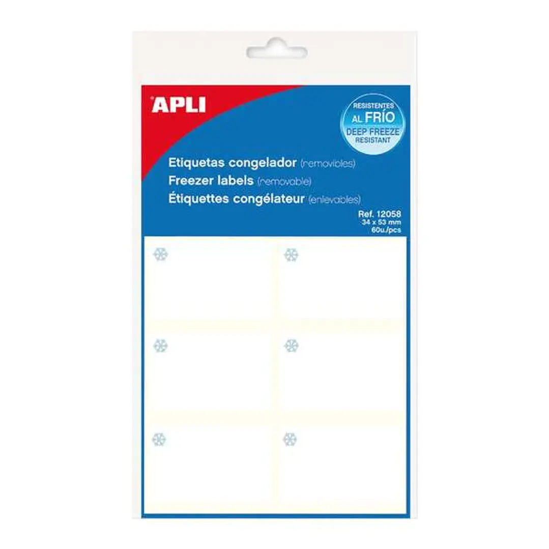 Apli Pack de 10 Hojas de Etiquetas Especiales Congelador 34 x 53 mm - Adhesivo Resistente a Bajas Temperaturas - Color Blanco 1