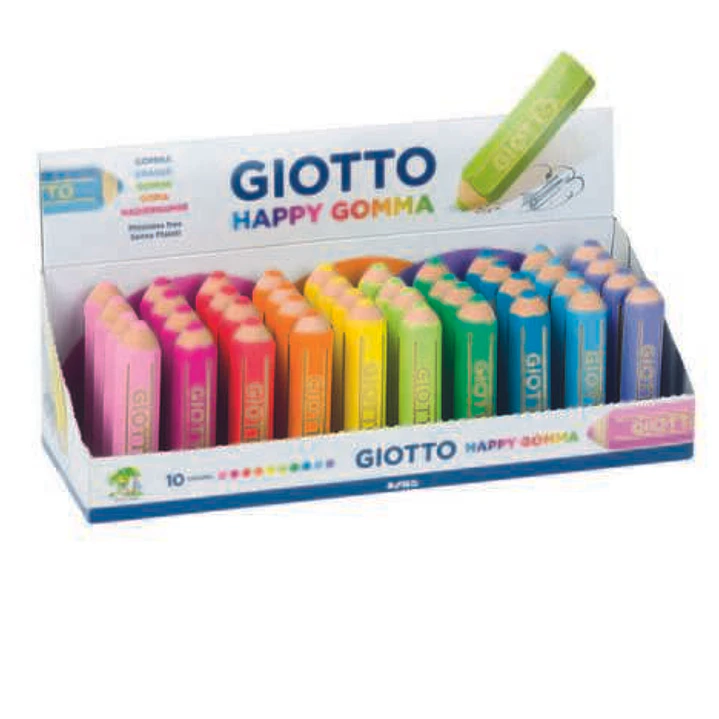 Giotto Happy Gomma Goma de Borrar - Forma de Lapiz - Para Borrar Grafito - Colores Fluo Surtidos 1