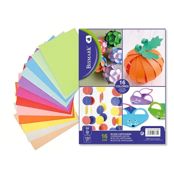 Bismark Pack de 16 Cartulinas 180 g/m² - Tamaño 24 x 32cm - Colores Surtidos 1
