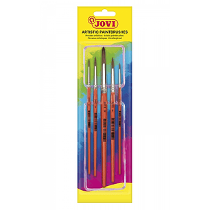 Jovi Artistic Paintbrushes Blister con 5 Pinceles Redondos - Pelo Natural - Mango de Madera - Calibre 00 al 12 - Punta Redonda - Pelo Suave - Color Va