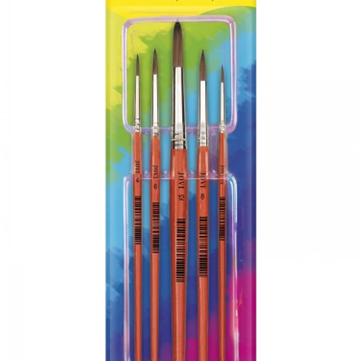Jovi Artistic Paintbrushes Blister con 5 Pinceles Redondos - Pelo Natural - Mango de Madera - Calibre 00 al 12 - Punta Redonda - Pelo Suave - Color Va 1
