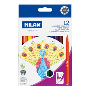 Milan Pack de 12 Rotuladores - Tinta al Agua - Punta Fina 2mm - 154mm - Colores Surtidos