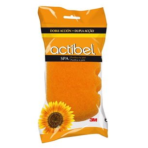 Actibel Spa Esponja Corporal de Doble Accion - 1 Lado Suave - 1 Lado Exfoliante - Ergonomica - Color Naranja