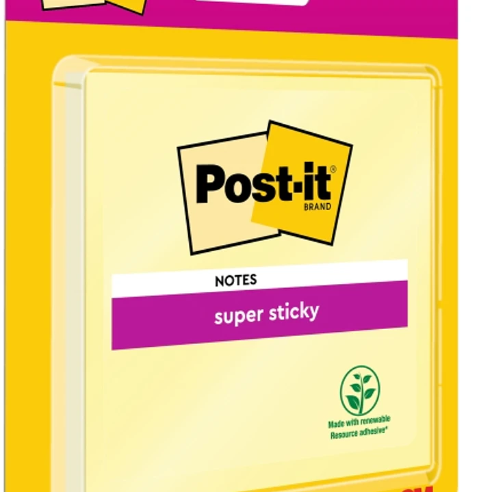 Post-It Super Sticky Bloc de 90 Notas Adhesivas Reposicionables - 76x76mm - 100% PEFC - Color Amarillo Claro 1