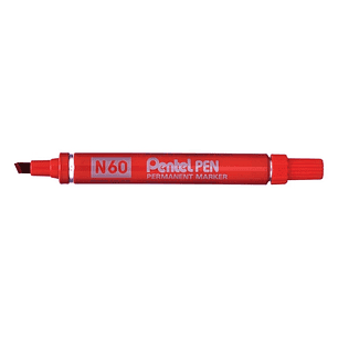 Pentel Pen N60 Rotulador Permanente - Punta Biselada Resistente y Duradera - Resistente a Agua y Luz - Color Rojo