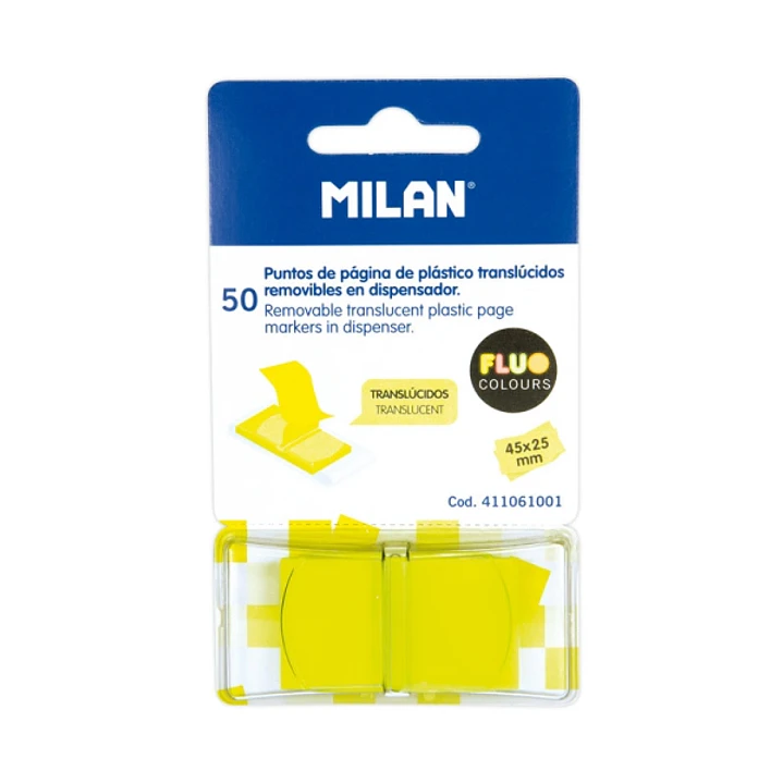 Milan Fluo Dispensador 50 Marcadores Reposicionables - Translucidos - 45x25mm - Color Amarillo 1