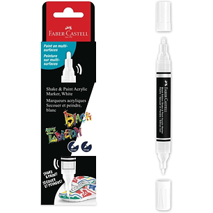 Faber-Castell Shake & Paint Black Edition Rotulador Acrilico Doble Punta - Puntas Redondas de 1mm y 3mm - Tinta Acrilica al Agua - Color Blanco