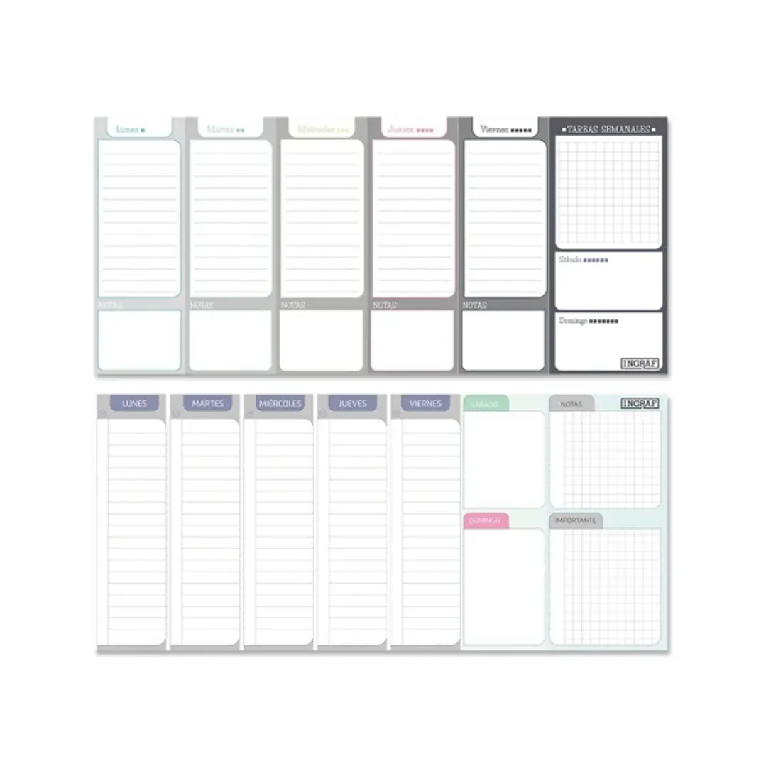Ingraf Planificador Semanal Encolado - Medidas 29x13cm 1
