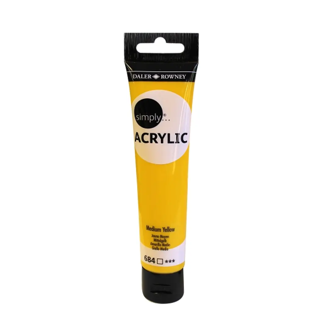 Daler Rowney Simply Pintura Acrilica - Tubo de Plastico - 75ml - Color Amarillo Medio 1