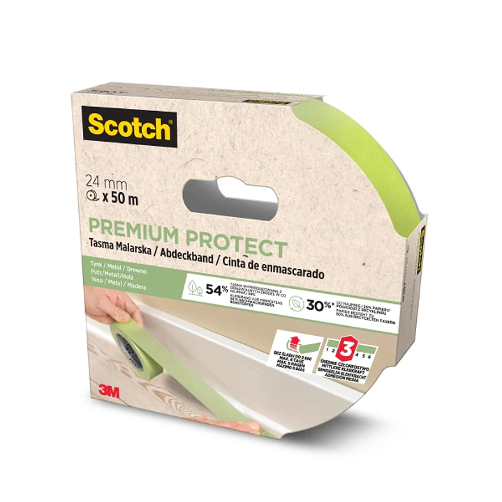 Scotch Premium Protect Cinta de Enmascarar - 24mm x 50m - 70% PEFC - Color Verde 1