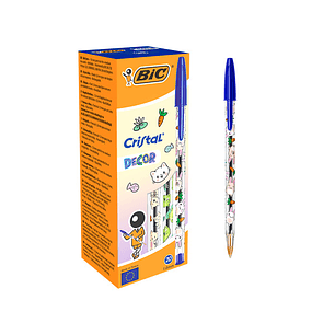 Bic Cristal Decor Kawaii Boligrafo de Bola - Cuerpo Transparente con Decoracion Kawaii - Punta redonda de 1mm - Trazo 0.4mm - Tinta con Base de Aceite