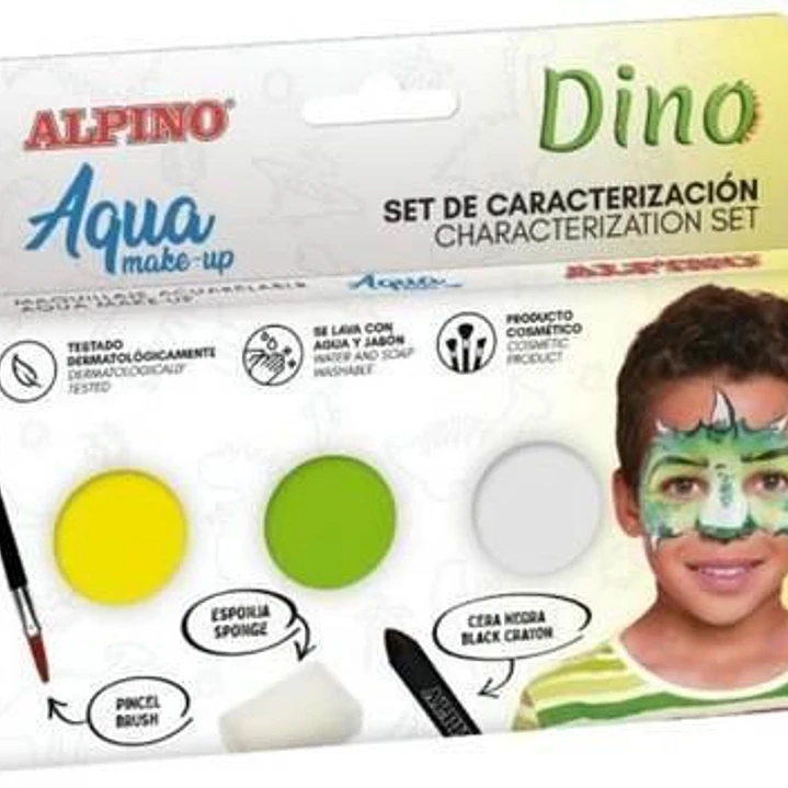 Alpino Aqua Make Up Set de Caracterizacion de Dinosaurio - 3 Polveras + Cera Negra + Pincel + Esponja 1